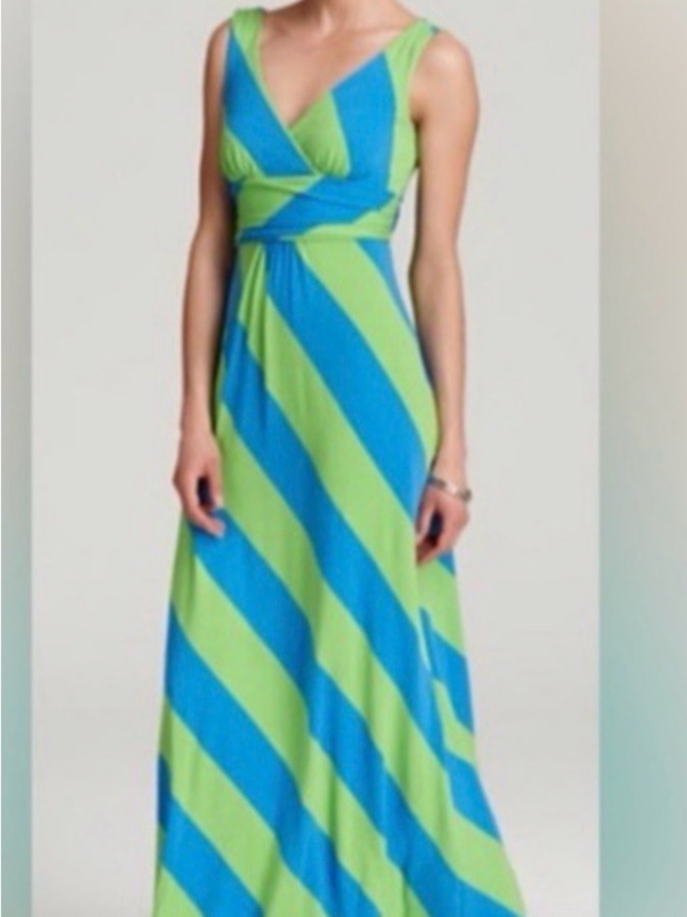 Lily Pulitzer Striped V-Neck Maxi Dress in Lime Green & Aqua